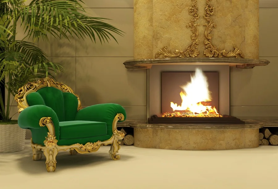 

Laeacco Palace Interior Armchair Fireplace Brilliant Photography Background Customized Photographic Backdrops For Photo Studio