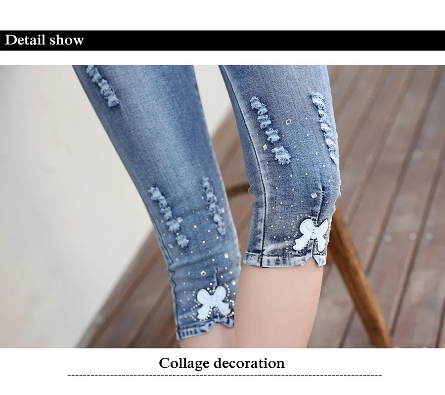 Летние повседневные женские джинсы размера плюс, модная одежда, Капри, обтягивающие джинсы для женщин, рваные, стрейчевые, пэтчворк, Джинсовые Капри