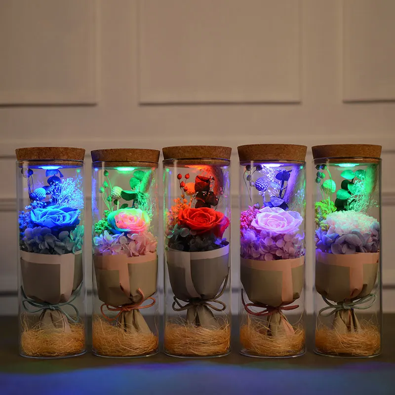 

RGB LED Dimmer Lamp Rose Flower Bottle Light with Remote Control Night Light Bedside Lamp Home Decoration Birthday Gift