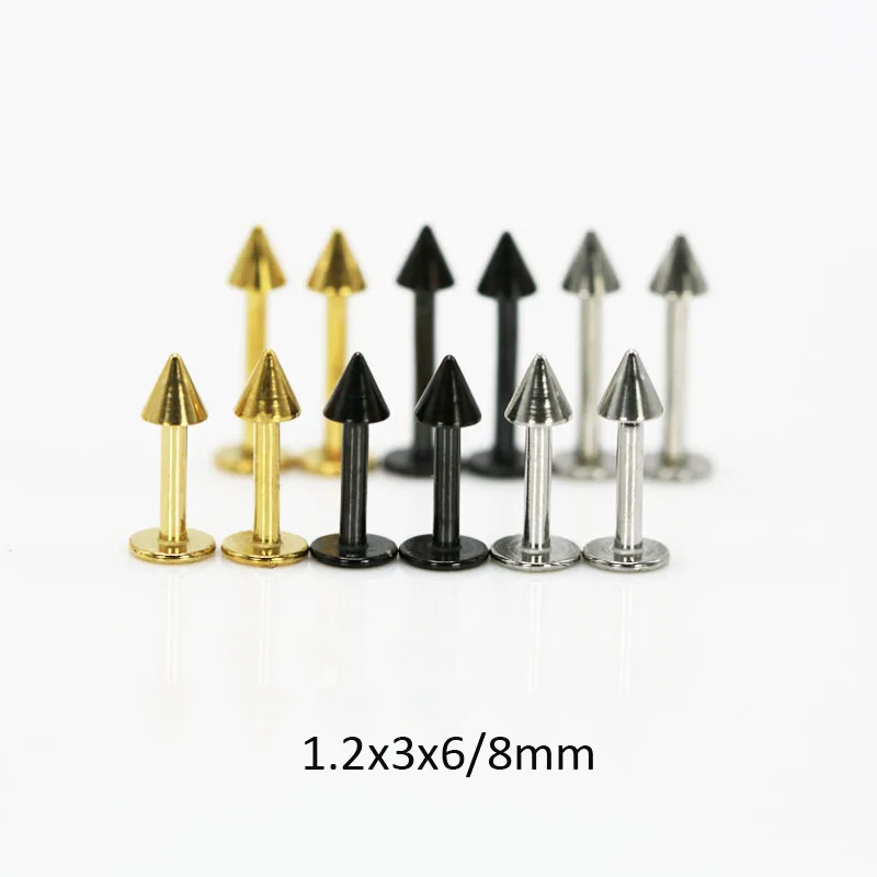 

1 pair multi-use labret lip ring ear studs lip bars stainless steel 1.2x3x6/8mm silver gold black punk body piercing jewelry