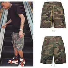 Новинка, мужские шорты, камуфляжные, с несколькими карманами, с завязками, ретро повседневные шорты-карго, хип-хоп, мешковатые шорты