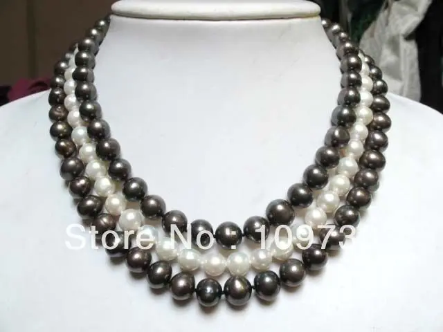

Jewelry 002019 necklace 3 strands white black pearl baroque beads