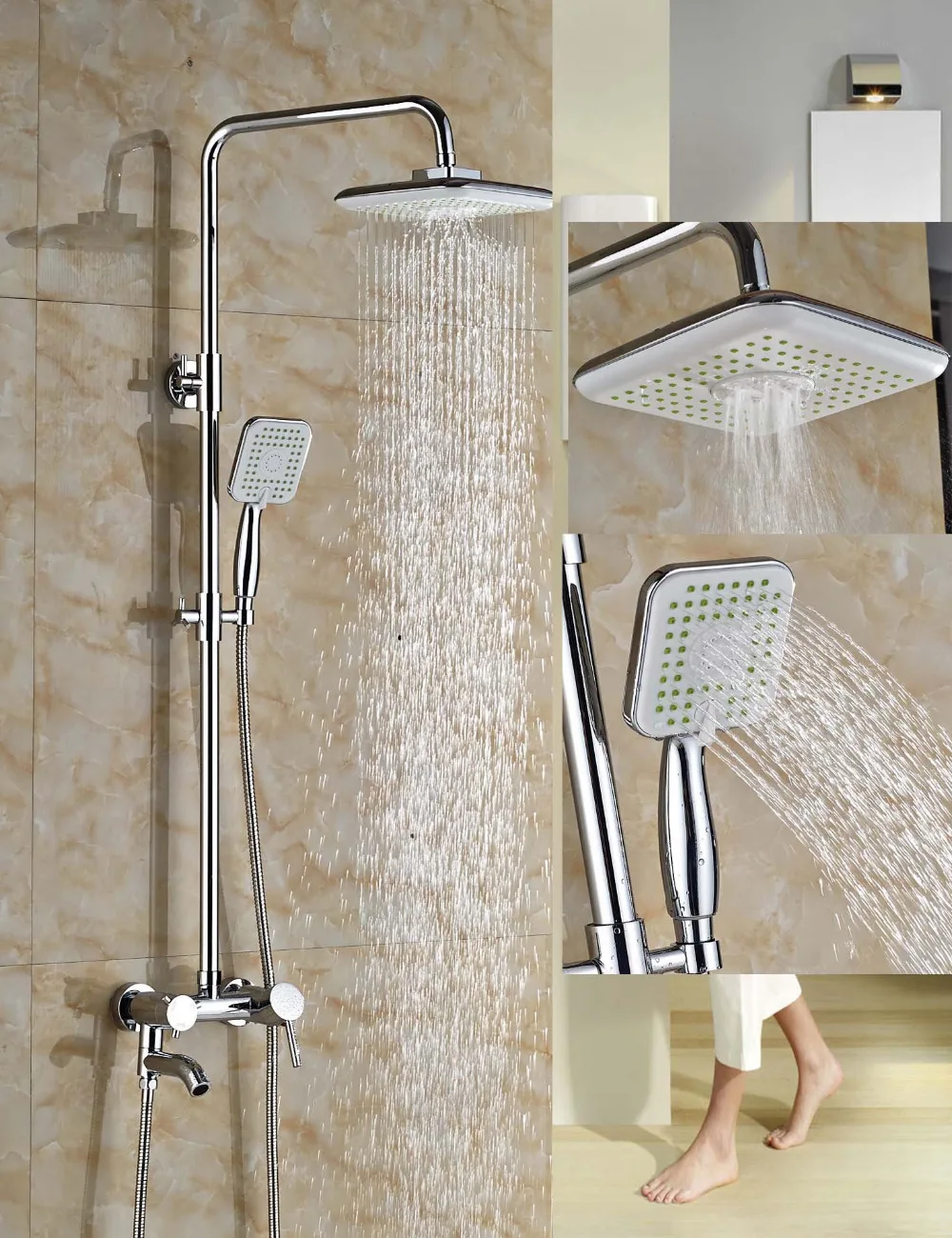 

Wholesale And Retail Square Rainfall ABS Plastic Shower Faucet Tub Spout W/ Hand Shower 2 Functions Shower Chrome Finish