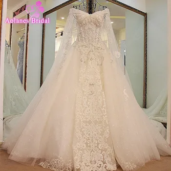 

Real Photo A Line Sleeveless Cathedral Train Luxury Beading Appliques Wedding Dresses vestidos de noiva Bridal Gown With Shawl