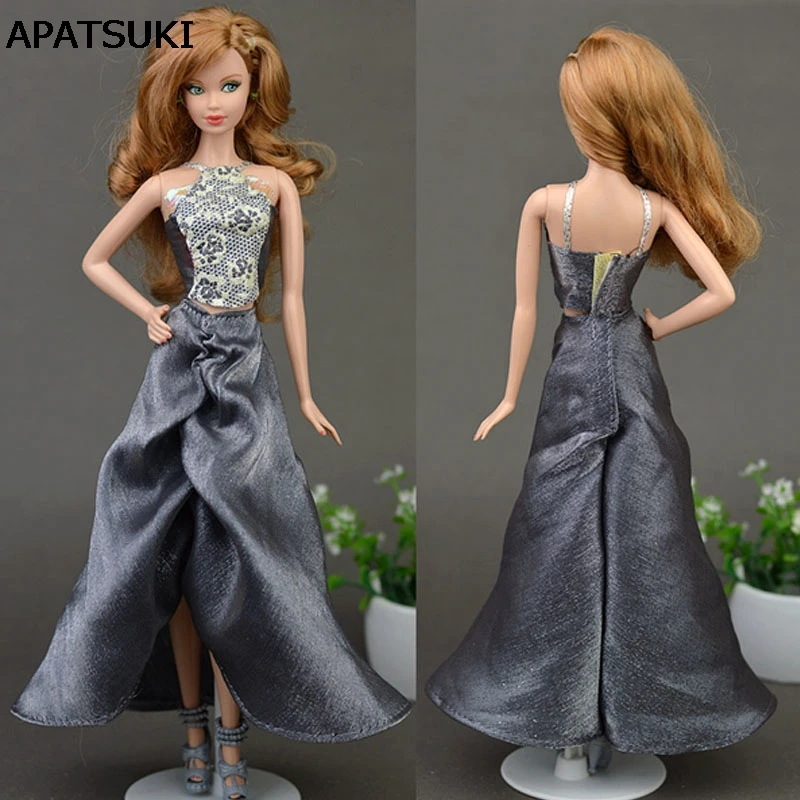 Серое сексуальное платье с открытой спиной для куклы Барби 1/6, платья для вечеринок, Элегантная Модная одежда без рукавов для 1:6, кукольный дом BJD