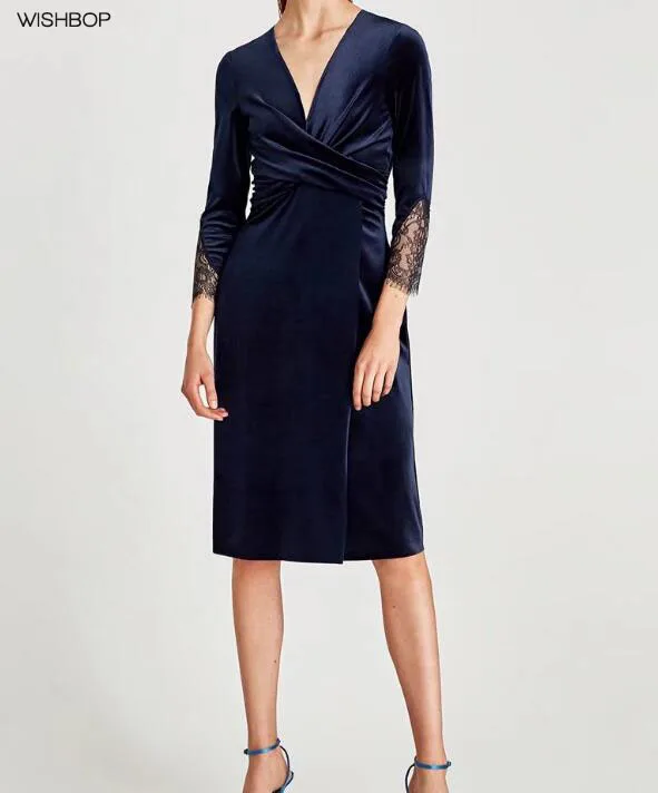 Navy velvet v neck dress code times boutique