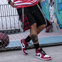 Летние Для мужчин с клетчатым карманом и лента в стиле хип-хоп и перевозки грузов Шорты уличный панк Шорты мужские человек на каждый день в винтажном стиле, шорты-бермуды