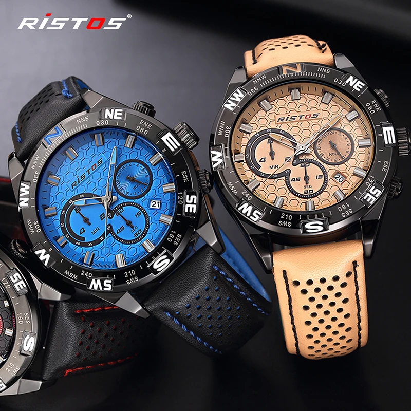 RISTOS часы мужские роскошные брендовые кварцевые модные с хронографом Reloj Hombre