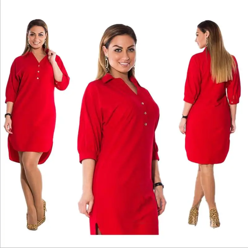 5XL 6XL, модная женская одежда размера плюс, осеннее платье с отложным воротником и разрезом, синее сексуальное платье большого размера, женское платье - Цвет: red