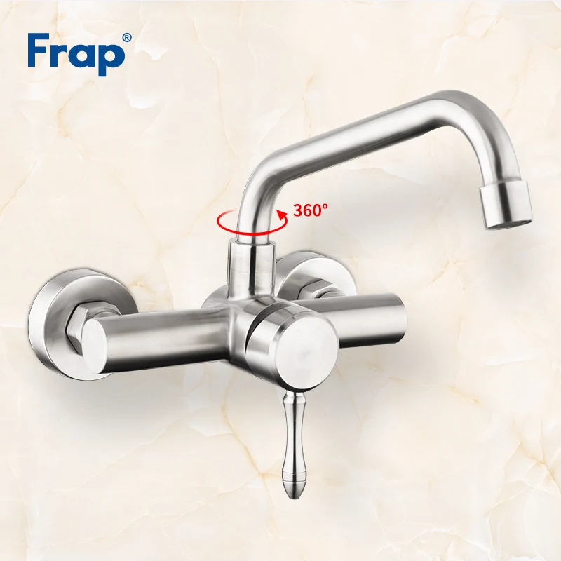 Frap New Wall Mounted Kitchen Faucet Single Handle Mixer Taps Dual Holes Hot and Cold Water Tap Crane 360 Degree Rotation Y40085 цена Frap New Wall Mounted Kitchen Faucet Single Handle Mixer Taps Dual Holes Hot and Cold Water Tap Crane 360 Degree Rotation Y40085 цены онлайн