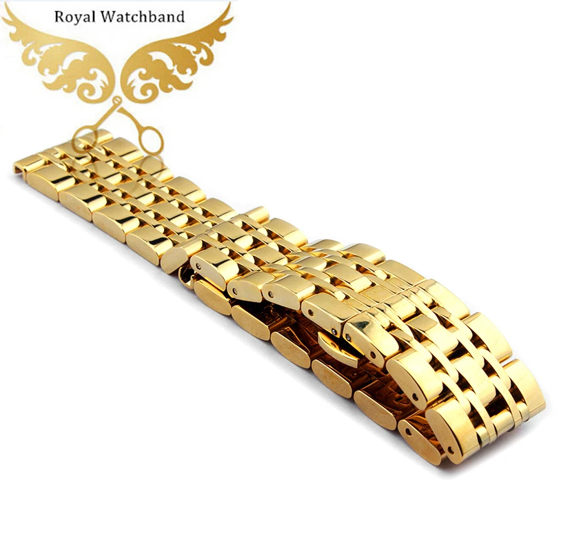 Watchband 22mm New Men Pure Gold Solid Stainless Steel Watch Bands Strap Bracelets Fit AR1648 AR1677