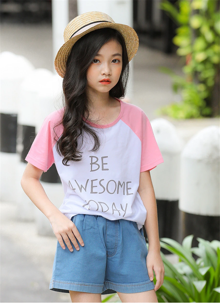 Летняя детская одежда для девочек с круглым вырезом Be awesome today футболка с буквенным принтом летний топ для девочек-подростков топы для девочек От 6 до 16 лет