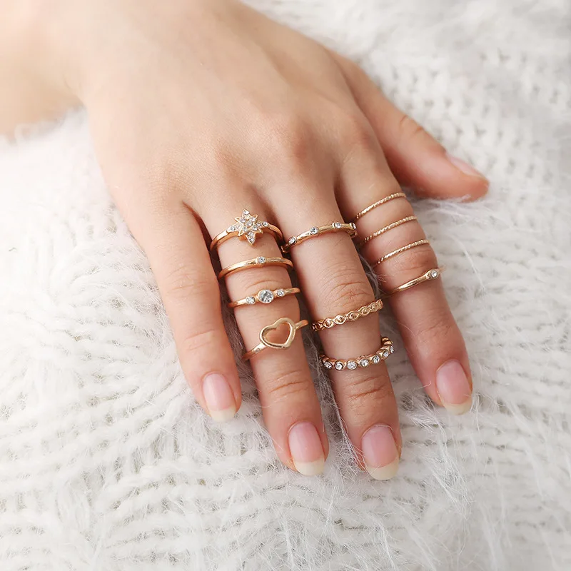 

Fashion Ring Bohemian Various Women's Rings Multi-Element Combination Ring Ring Set Creative Bright Moon Girl Gift