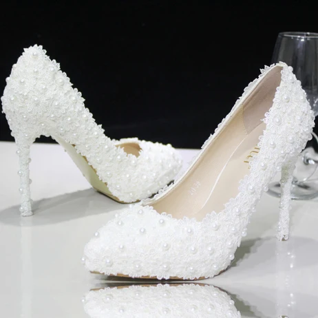 sparky blanco novia de encaje de perlas zapatos 2015 mujeres caen