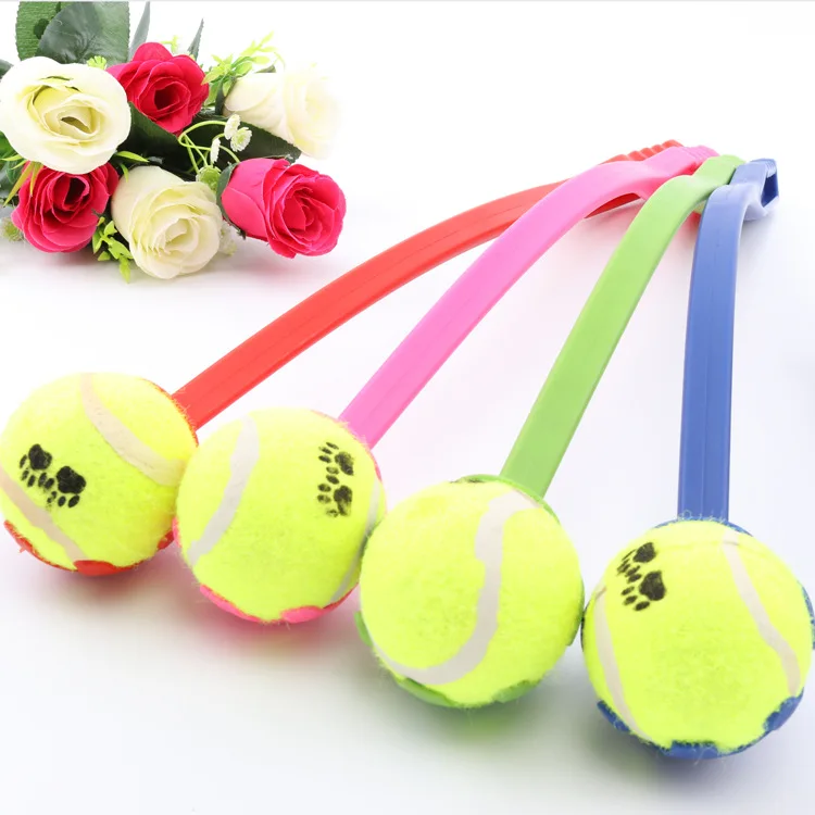2pcs/lot Dog Throw Tennis Ball Toy With Handle Pet Puppy Interactive