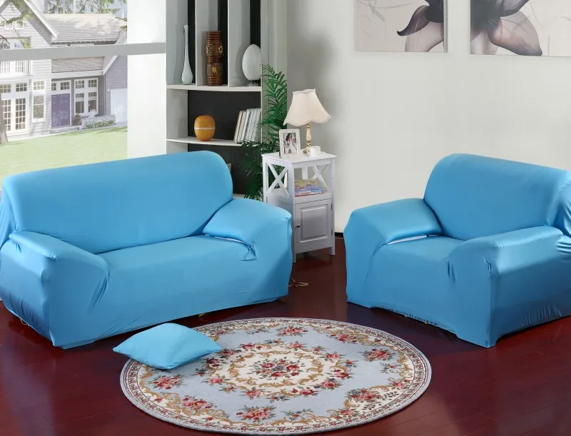 JZ Europe universal sofa cover Polyester Stretch Fabric Elastic Sofa Cover sky blue cushion