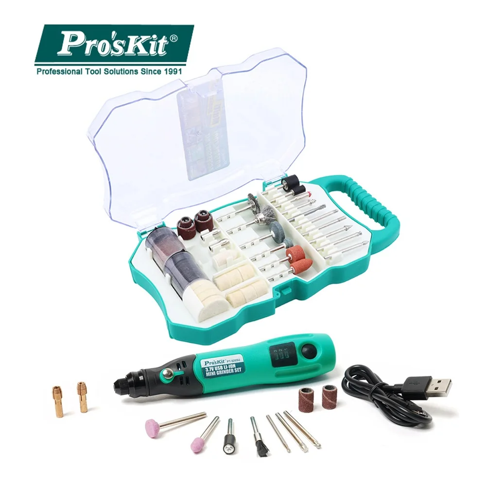 Pro'sKit PT-5205U 3,7 V usb зарядка электрическая шлифовальная машина набор литий-ионная Мини дрель шуруповерт электрическая дрель гравер для шлифовки