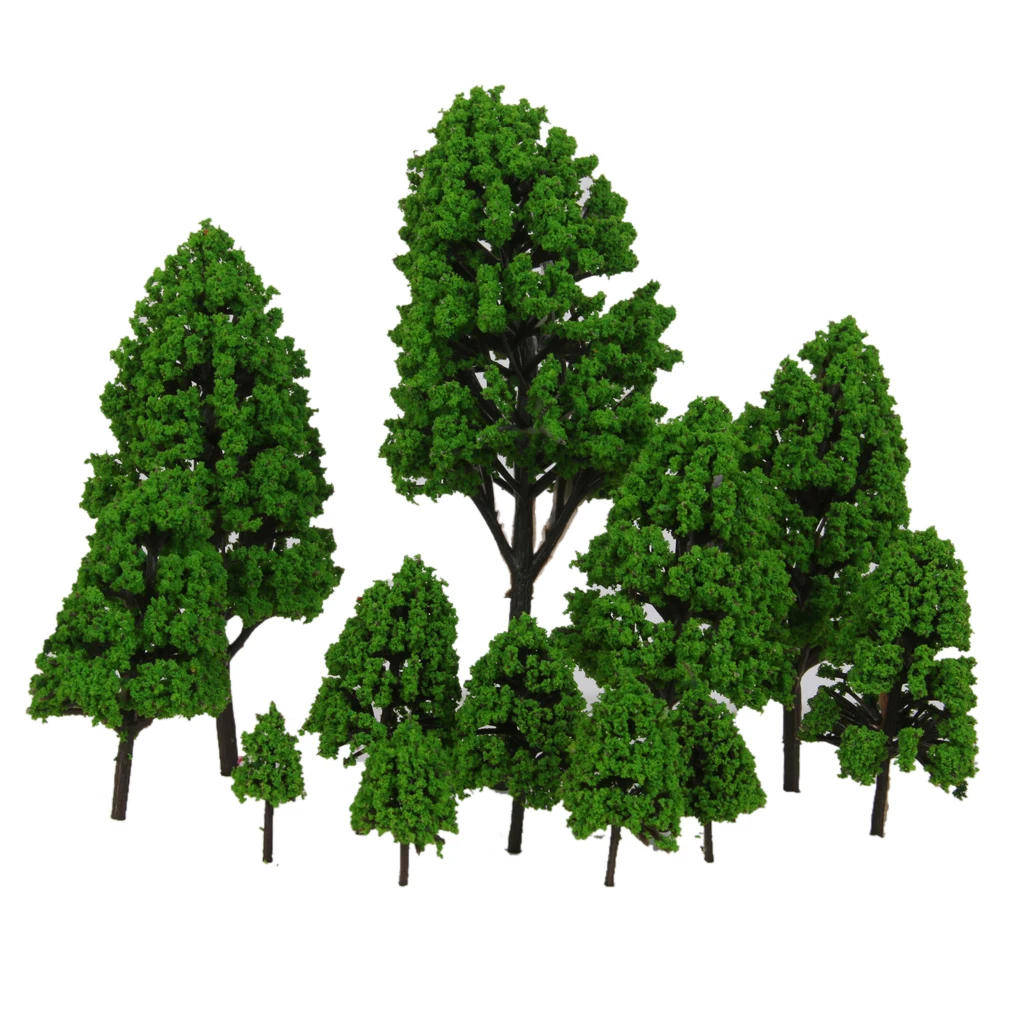 12 шт. тополя деревья модель светло-зеленые листья 2,5-16 см 1:500-1:50