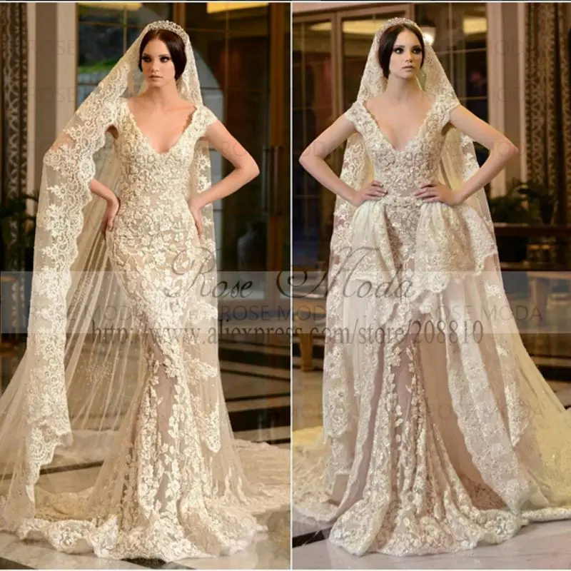 Y Deep V Neck Short Sleeves Ivory Over Champagne Lace Sheath Y Deep V Neck Short Sleeves Ivory Over Champagne Lace Sheath Wedding Dress With Removable Train In Dresses From Weddings Events On