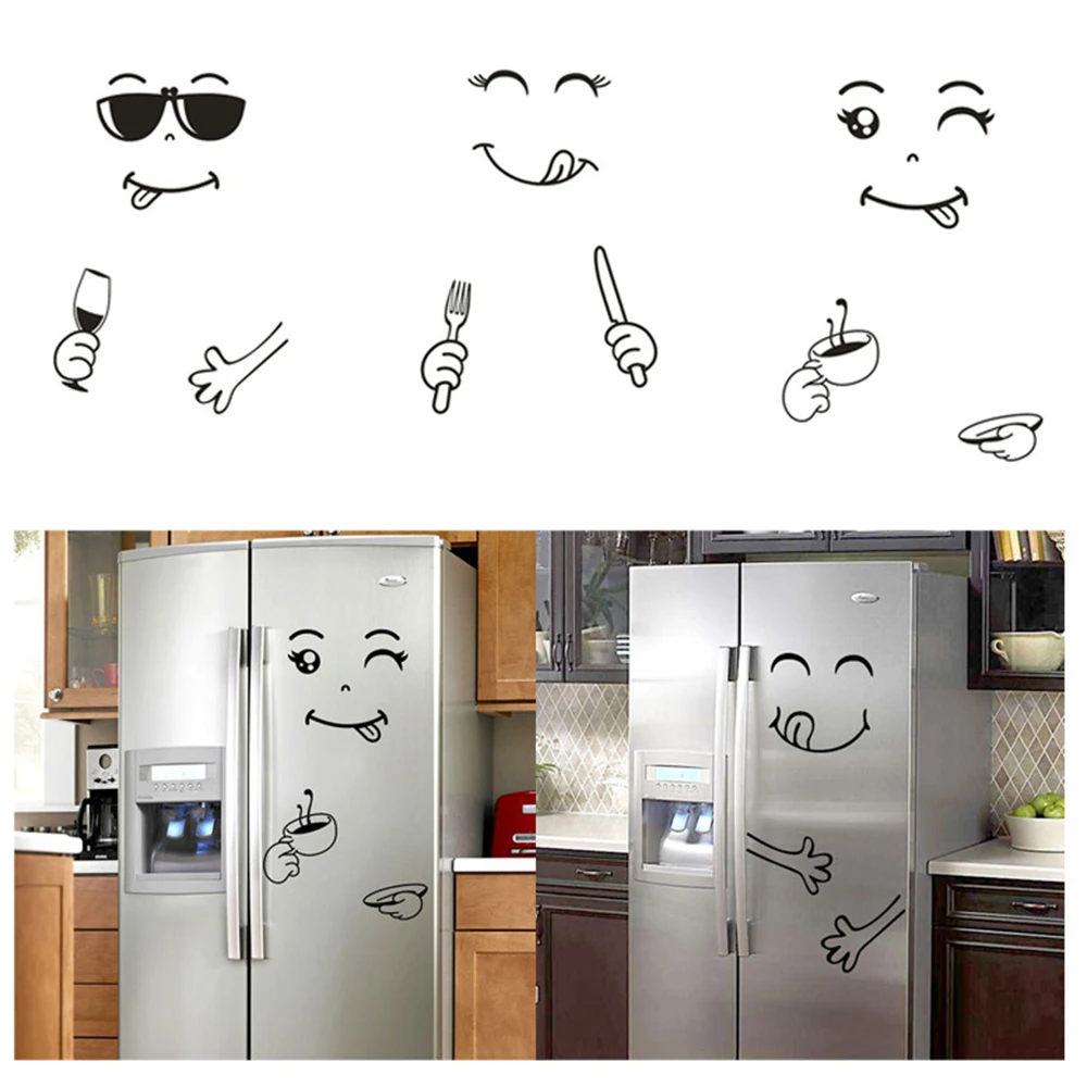 Клевый стикер Холодильник счастливый вкусное лицо кухонный Холодильник настенные художественные наклейки милый смайлик наклейка на холодильник домашний декор