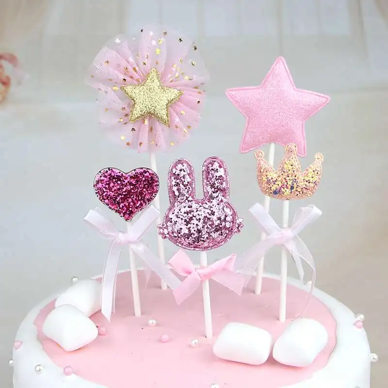 5 шт./партия, Розовая звезда, топпер для торта, пирог на день рождения или свадьбу, флаги, облако, воздушный шар, торт, день рождения, украшение для выпечки, принадлежности