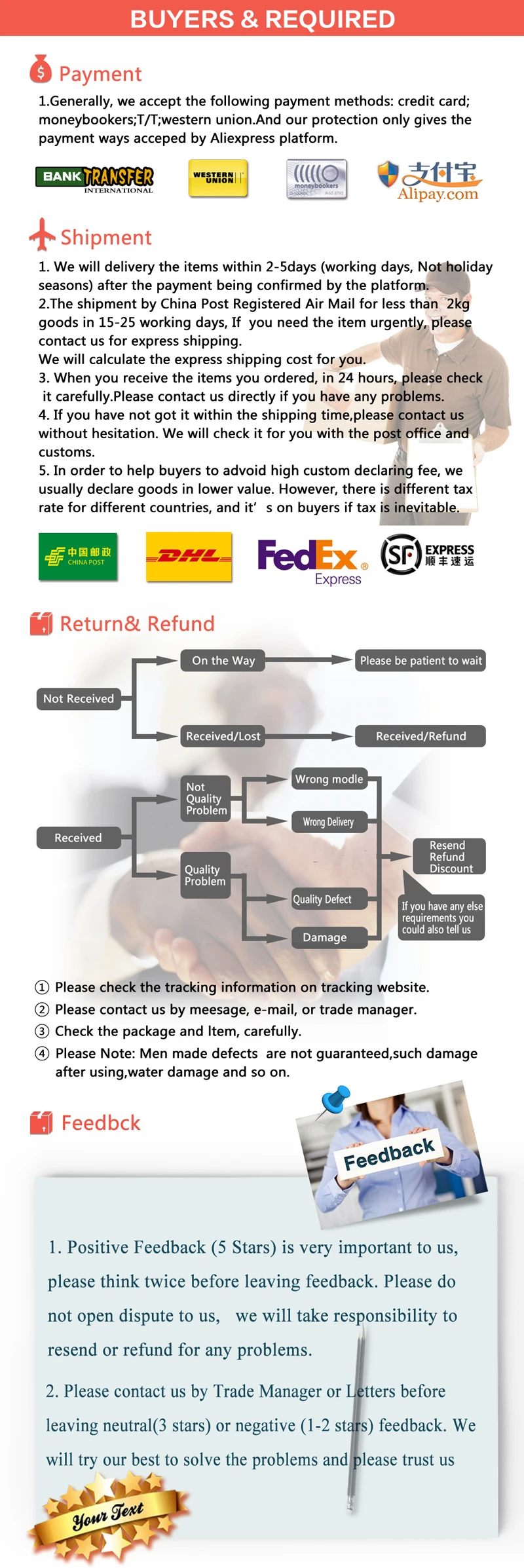 AE payment shipping