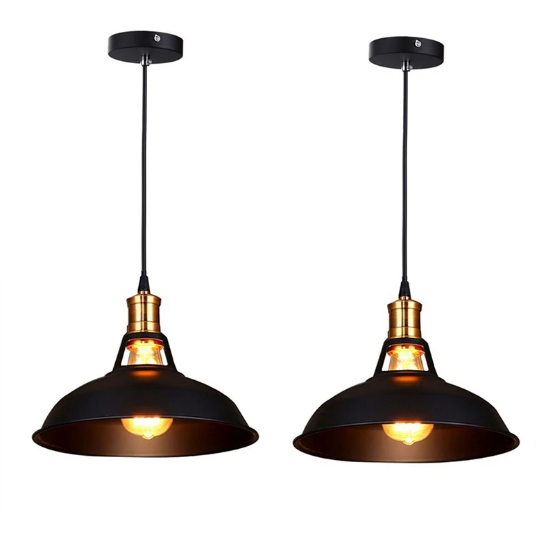 

New Retro Industrial Edison Simplicity Chandelier Vintage Ceiling Lamp with Metal Shiny Nordic style Shade (Set of 2 Black)