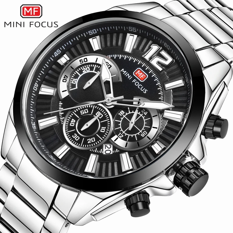 

MINIFOCUS Multi-function Quartz Watch for Men Top brand luxury Analog Big Dial Waterproof Stainless Steel Military Sport Watches
