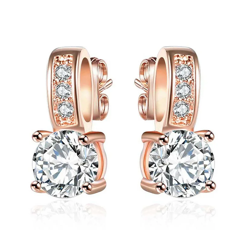 Fashion Pink/Blue/Red/Clear Cubic Zirconia Rose Gold Color Stud Earrings for Women Party Jewelry Female CAA38 | Украшения и