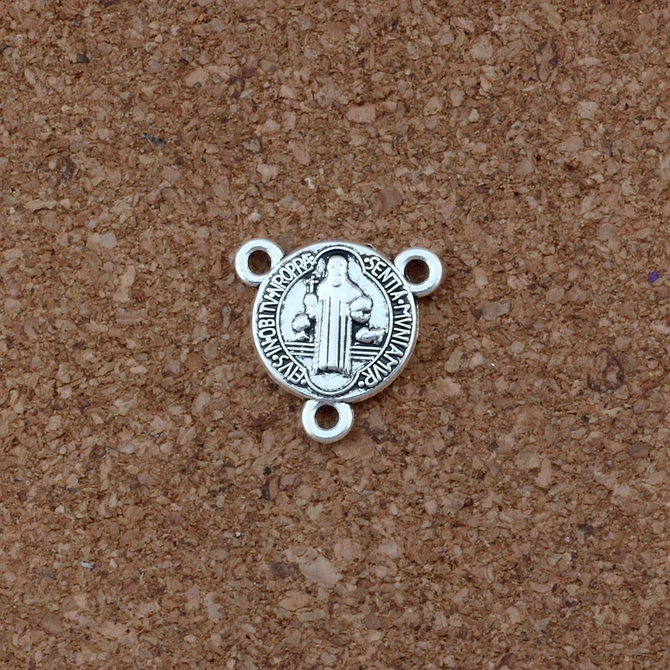 

30pcs/ lots Antique Silver Saint Benedict Medal Cross Triangular 3-Strand Charm Spacer End Connector 16x16mm DIY Accessories