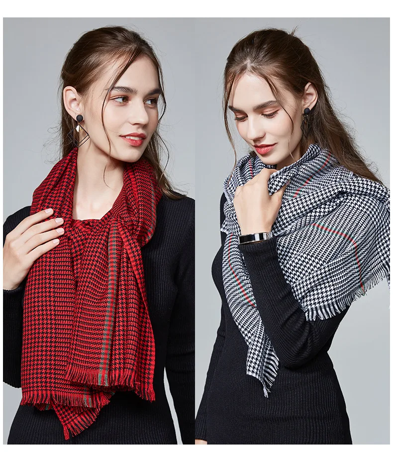 

2018 new women double-sided plaid thick scarf temperament warm air conditioning striped scarf cashmere windproof shawl soft