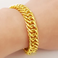 24k золото GP 9 мм звеньевая цепочка браслет для мужчин 19 см, желтое золото Цвет мужские ювелирные изделия, модный мужской браслет