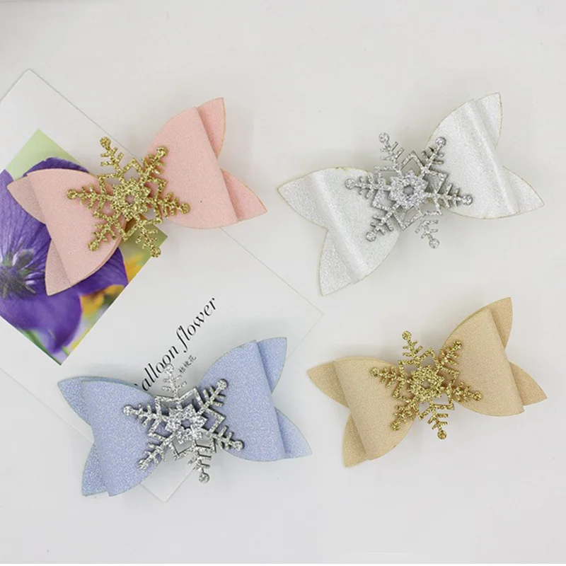 

Soft PU Hair Bows Clips Double Layer Bowknot Haiepins Snowflake Christmas Hairgrips Hair Accessories Gift for Girls