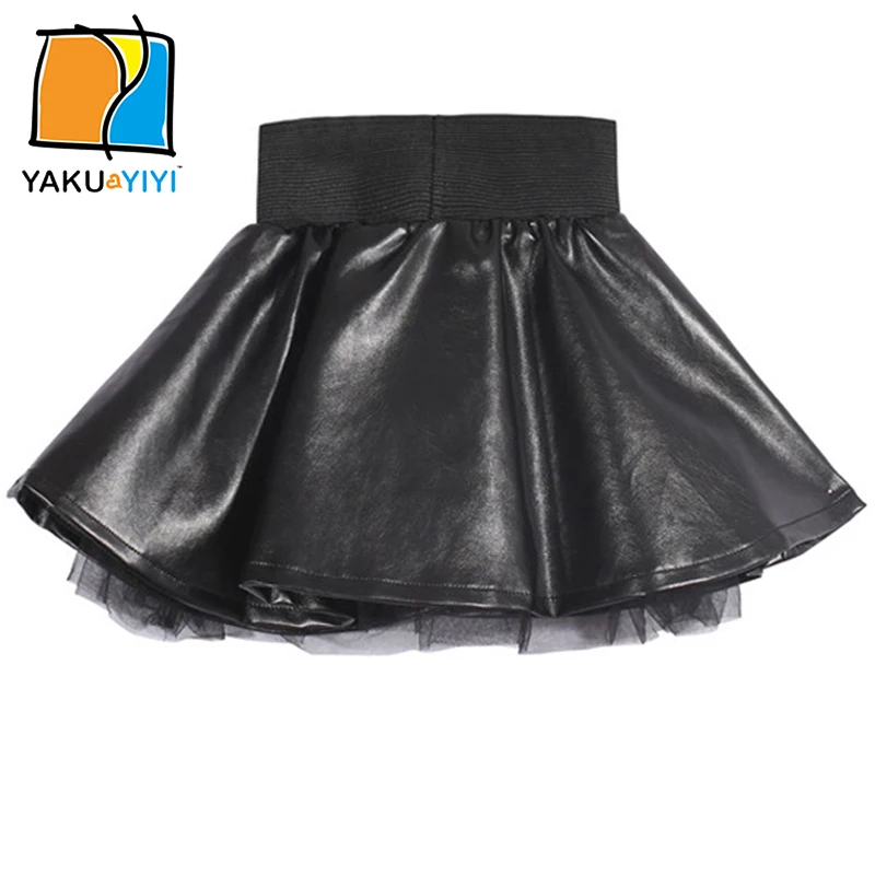 YKYY YAKUYIYI Girls Black Skirt Lined PU Leather Baby Girls Skirt Sweet