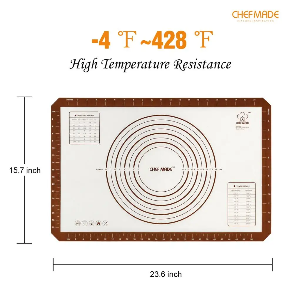 CHEFMADE нескользящий Силиконовый кондитерский коврик с измерениями 23," x 15,7" жаростойкий для раскатки теста коврик, прилавок