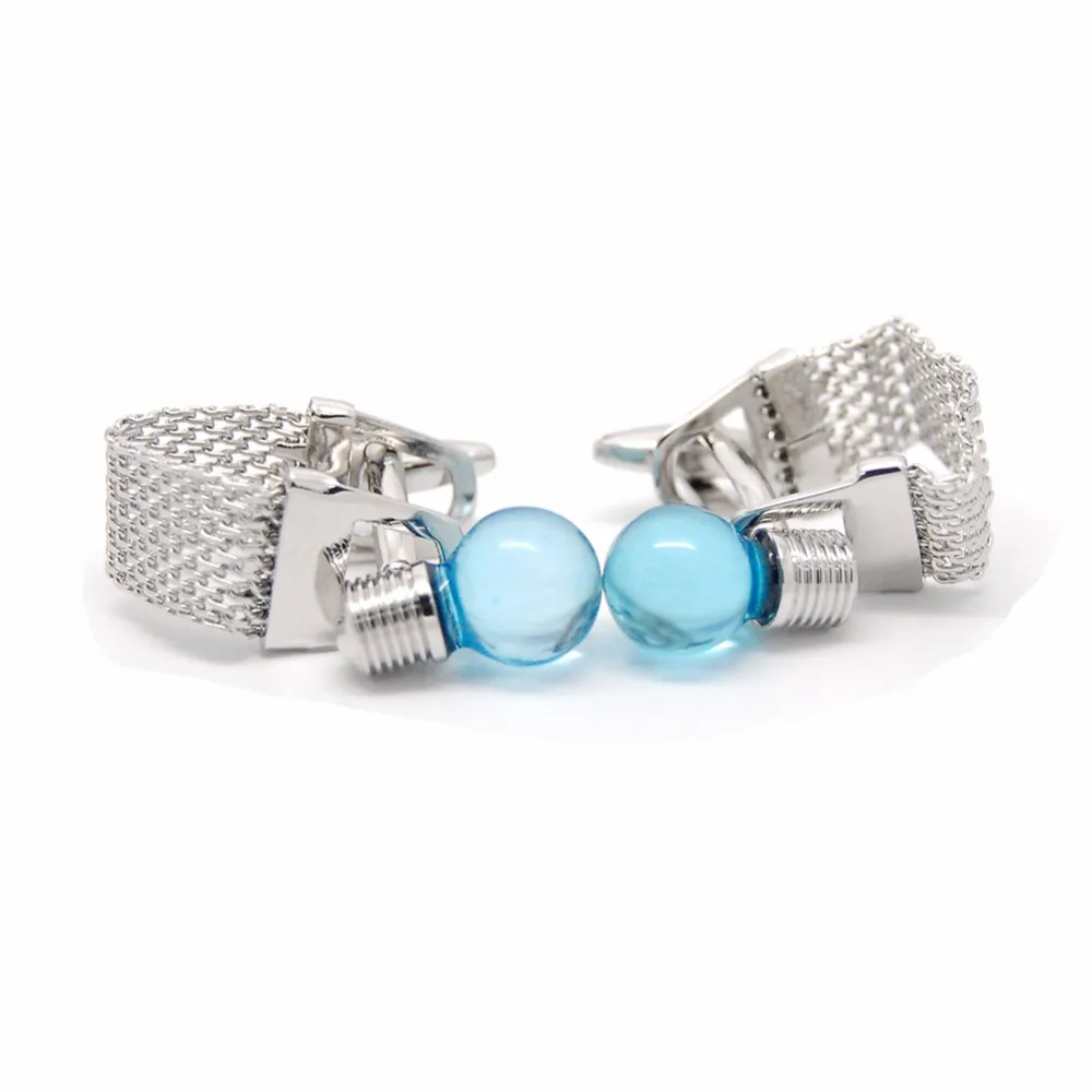 Blue Light Bulb Cufflinks For Mens High Quality Brand Cufflink Silver