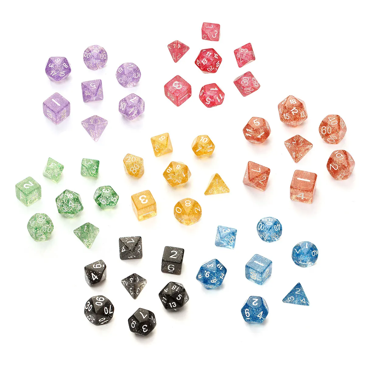 

7Pcs/set Glitter Shine TRPG Game Dices For D4-D20 Multi Sides Dice 4/6/8/10/12/20 SIde Desk Games Accessory
