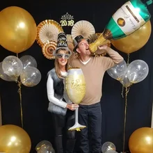 Вечерние бокалы для шампанского с золотой короной, фольгированные шары для виски, праздничные гелиевые шары