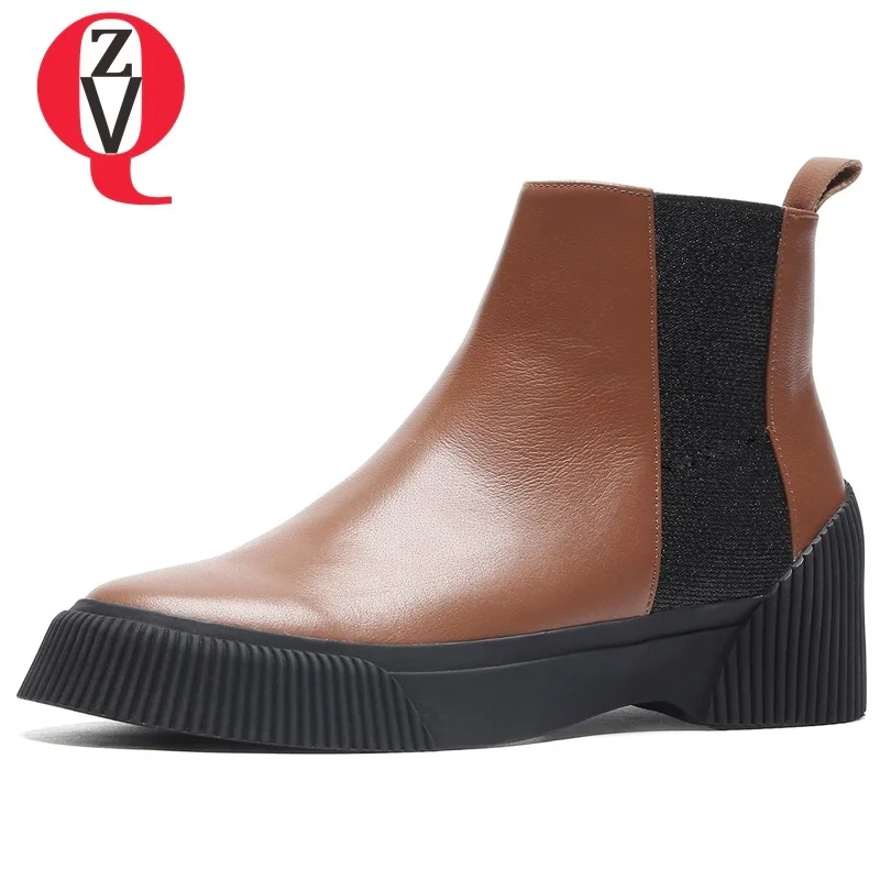 

ZVQ 2018 winter new concise casual flat with genuine leather women shoes heel height 3 cm elastic band mixed colors ankle boots