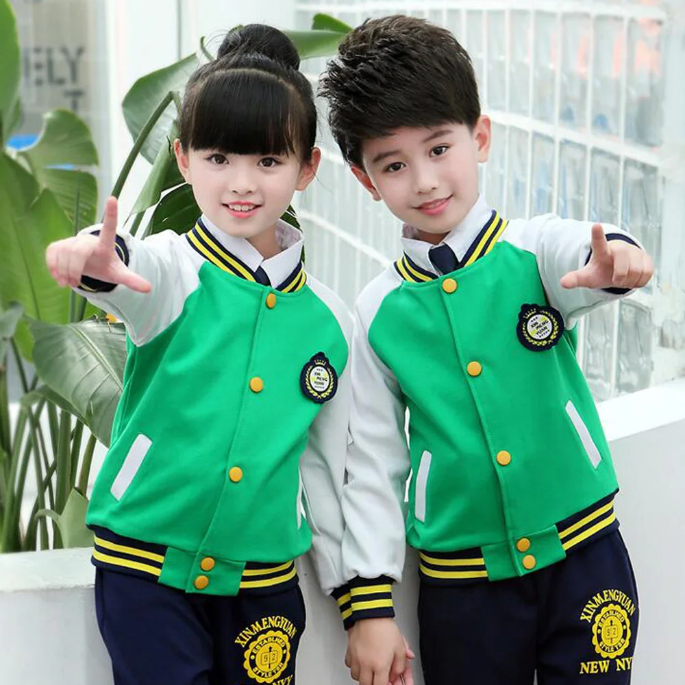 Green Adults Primary School Uniforms Tops+Pants Teenage Kids clothing