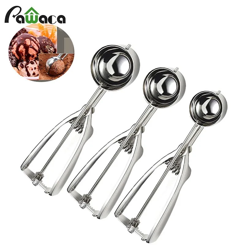 

3 Size/Set Stainless Steel Ice Cream Spoon Ice Ball Maker Watermelon Fruit Digging Spherical Shape Cream Kitchen Cook Tool