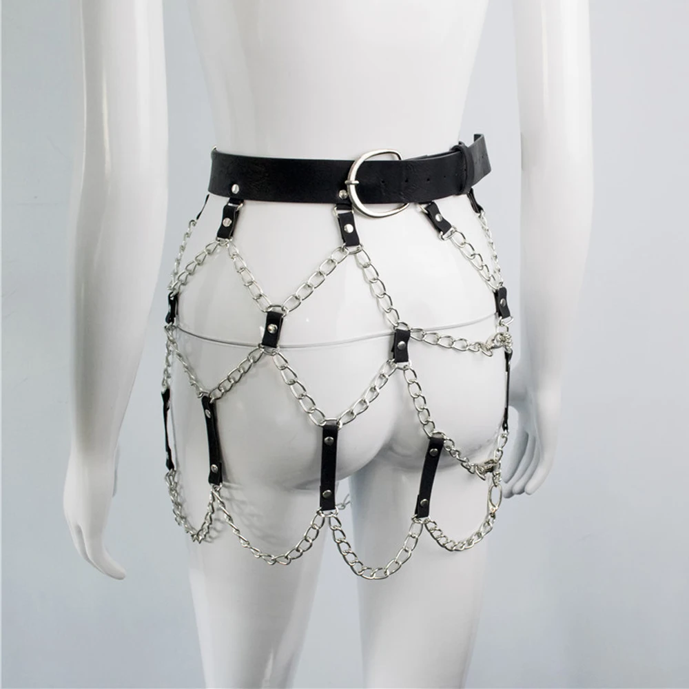 Leather Waist Chain Bondage Gothic Dress Body Cage Harness Adjustable Sexy Lingerie Goth Fetish Underwear Garter Belts Rave Club