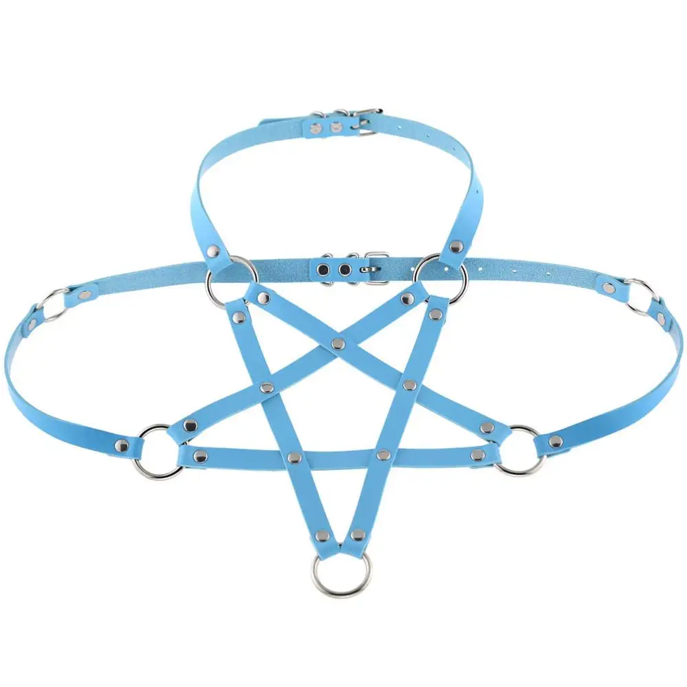 Light Blue KMVEXO, сексуальный хараджаку, аниме, для мужчин, т, кожа, для тела, ремни, ожерелье для женщин, для мужчин, готический бюстгальтер, лето, бохо, вечерние, ювелирное изделие, подарок - Окраска металла: Light Blue