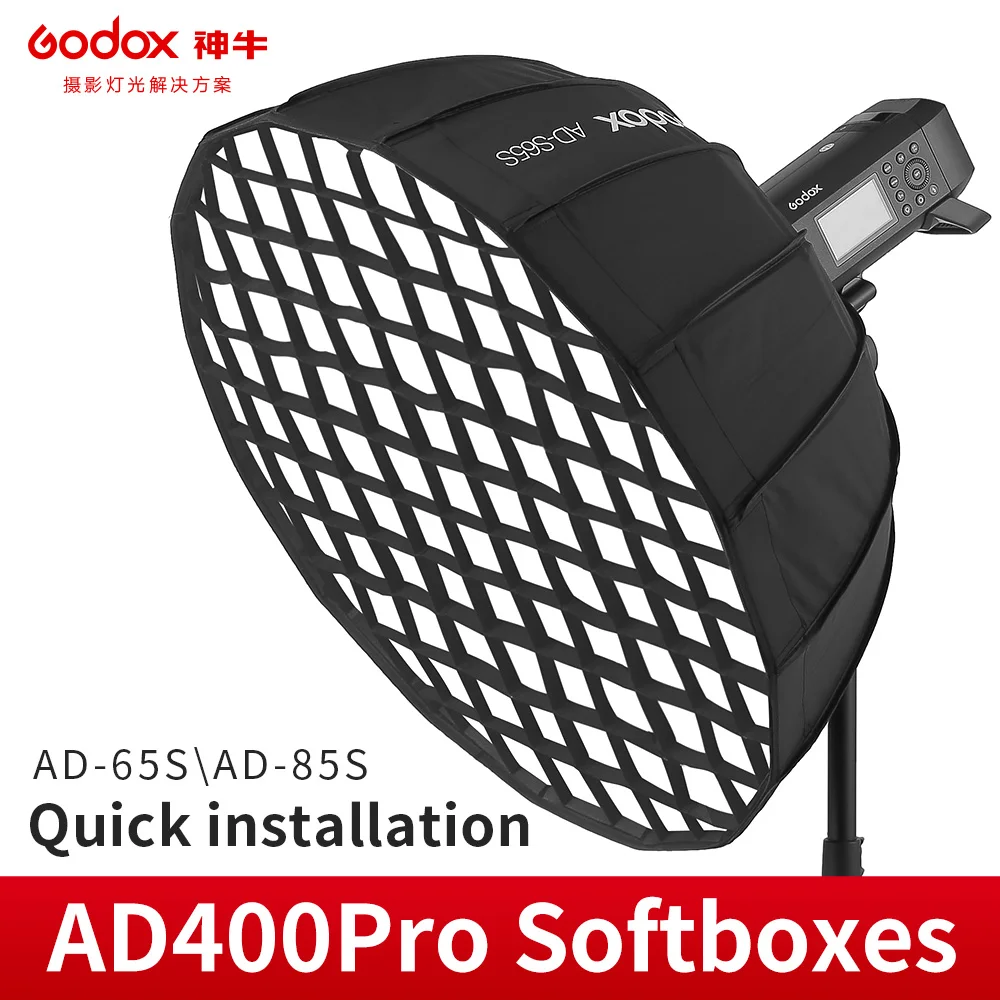 

Godox AD-S85S 85cm AD-S65 65cm White or Silver Deep Parabolic Softbox with Honeycomb Grid Godox Mount Softbox for AD400PRO