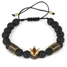 FAITHEASY натуральный вулканический камень бусины плетеные браслеты микро циркония Корона шестиугольные жемчужные части браслет