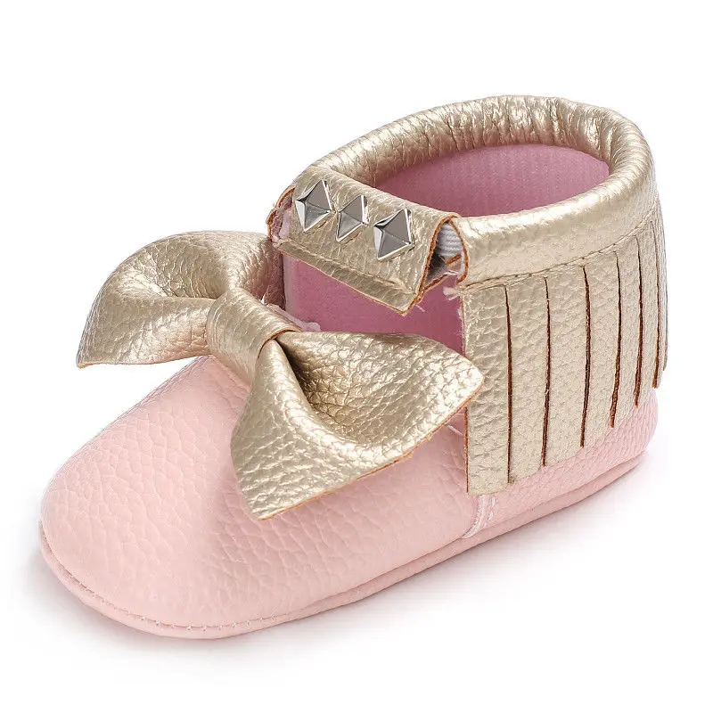 Для маленьких девочек PU Обувь для младенцев новорожденных кисточкой мягкая подошва Prewalker Спортивная обувь Обувь кожаная для девочек белый розовый 0-18 м осень-зима - Цвет: Розовый