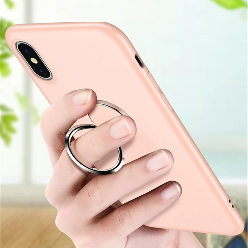 

360 Degree Magnetic Ring Case For iphone X XS MAX XR 7 8 6 6S Plus Soft Liquid Silicone Finger Ring Car Holder Cover Stand Case