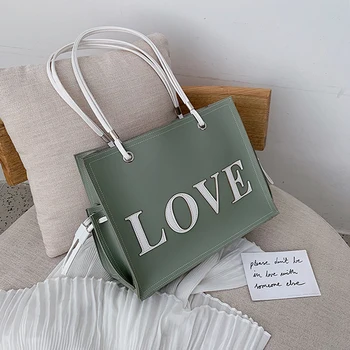 

2019 New Vintage Fashion Women Handle Shoulder Bag LOVE Printing Casual Large Bag Lady Personality Drawstring Bag