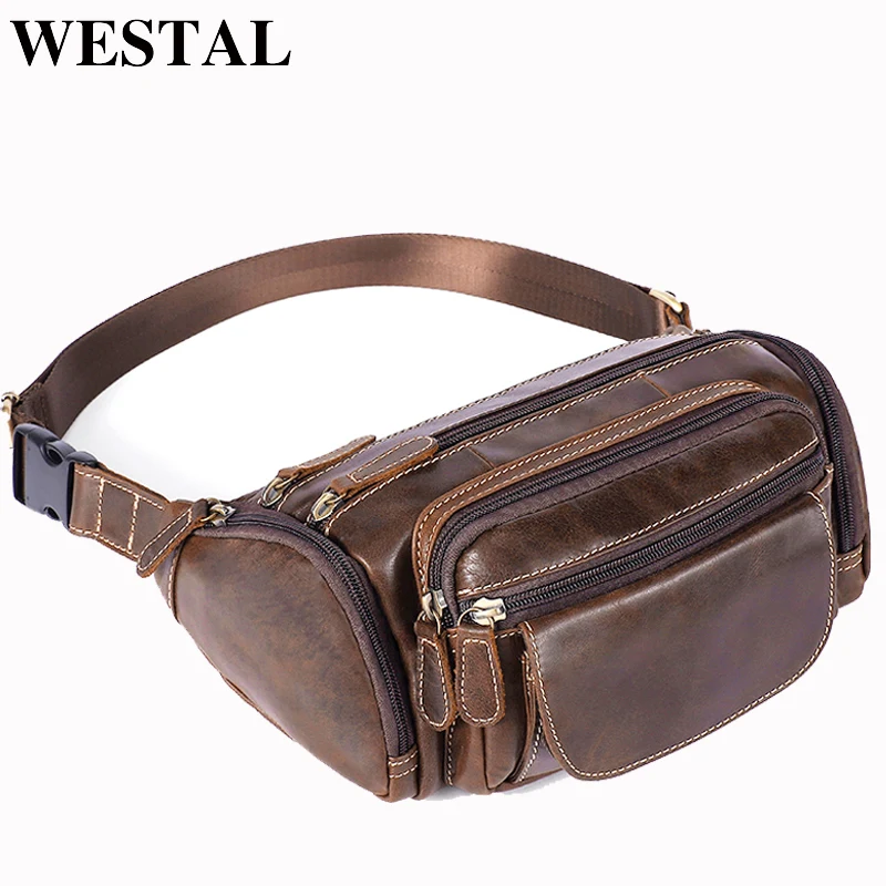 Bolsas de Cintura de Couro Pacotes de Cintura de Viagem Bolsas de Cintura Westal Masculino Cinto Fanny Pacote Couro Ombro Mensageiro Bolsa 8355
