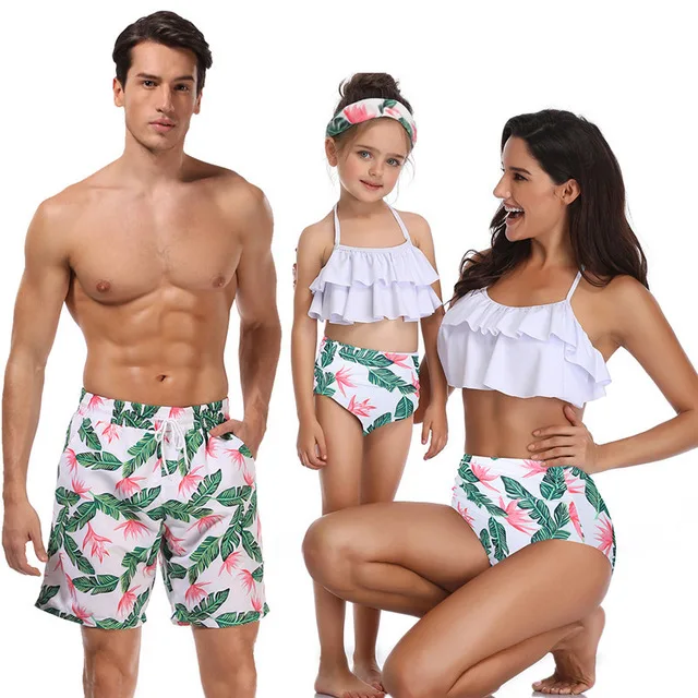 Dad Son Swimwear Beach Bath Swimsuits Family Look Bikini Mommy and Me Clothes Mom and Daughter Matching Dresses Outfits